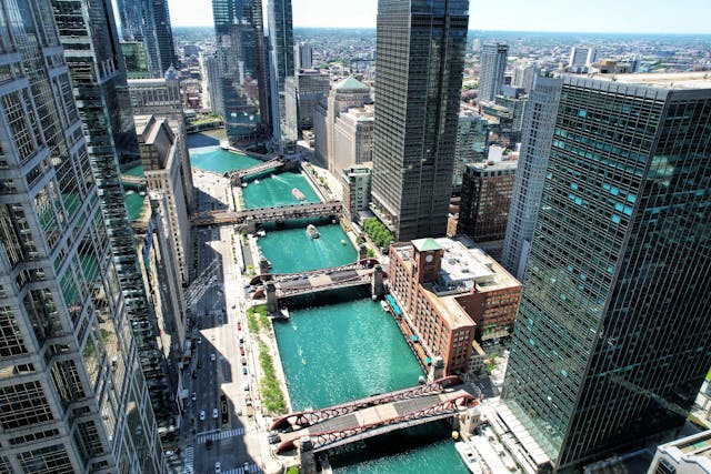 An aerial view of Chicago, Illinois.