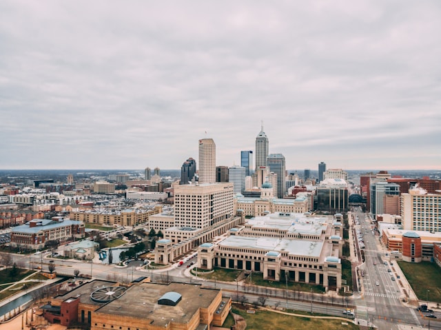 An aerial view of downtown Indianapolis Indiana.