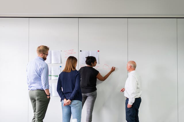 A team of people creating a strategy.
