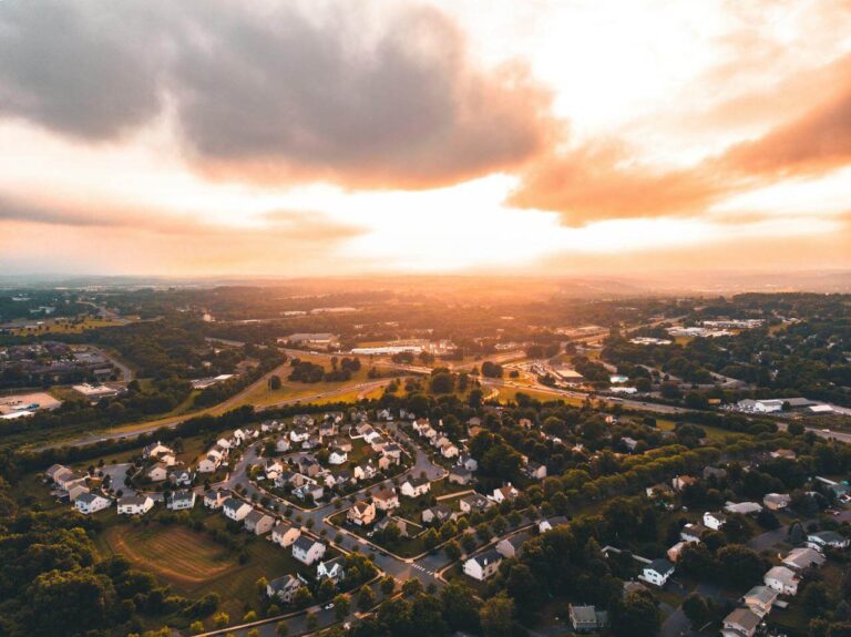 Aerial view of a town in Pennsylvania USA
