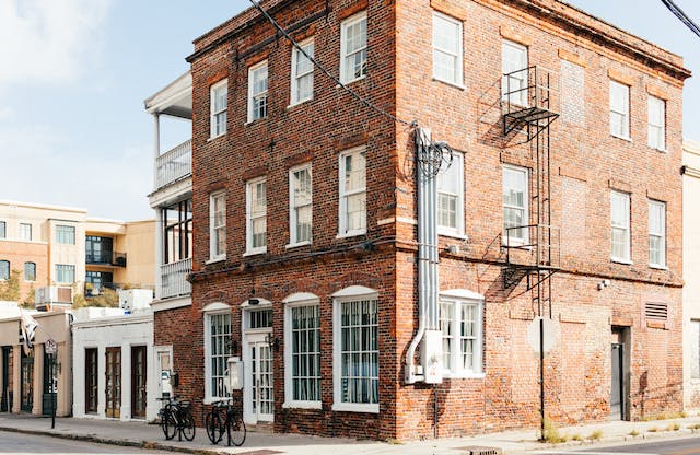 Apartment building made of bricks.