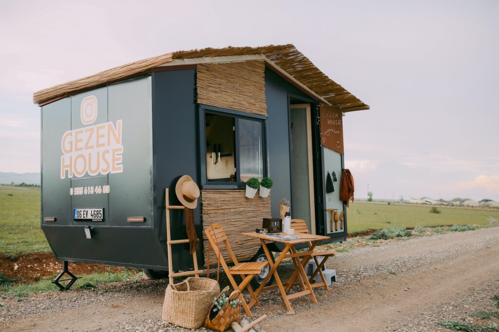 Side view of a tiny house.